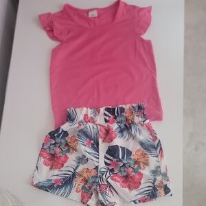 Vibrant Pink Top and Floral Shorts Set